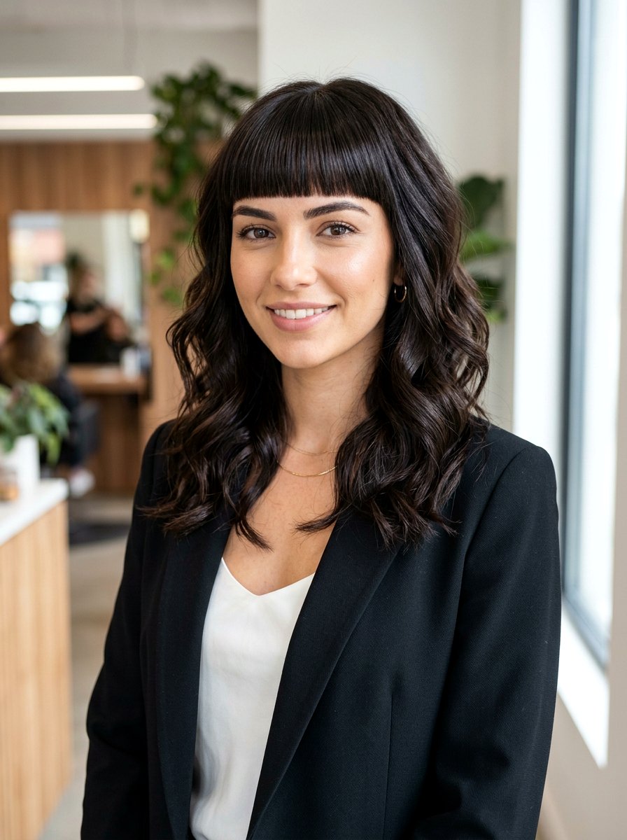 Layered Wavy Cut With Blunt Bangs - 20 wavy shoulder length haircut with bangs - 20 wavy shoulder length haircut with bangs