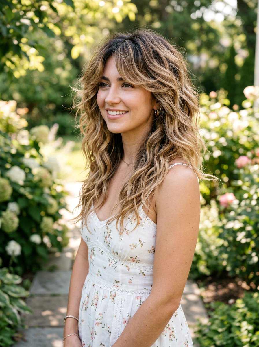 Layered Wavy Wolf Cut With Balayage - 20 wavy wolf cut for mature women - 20 wavy wolf cut for mature women