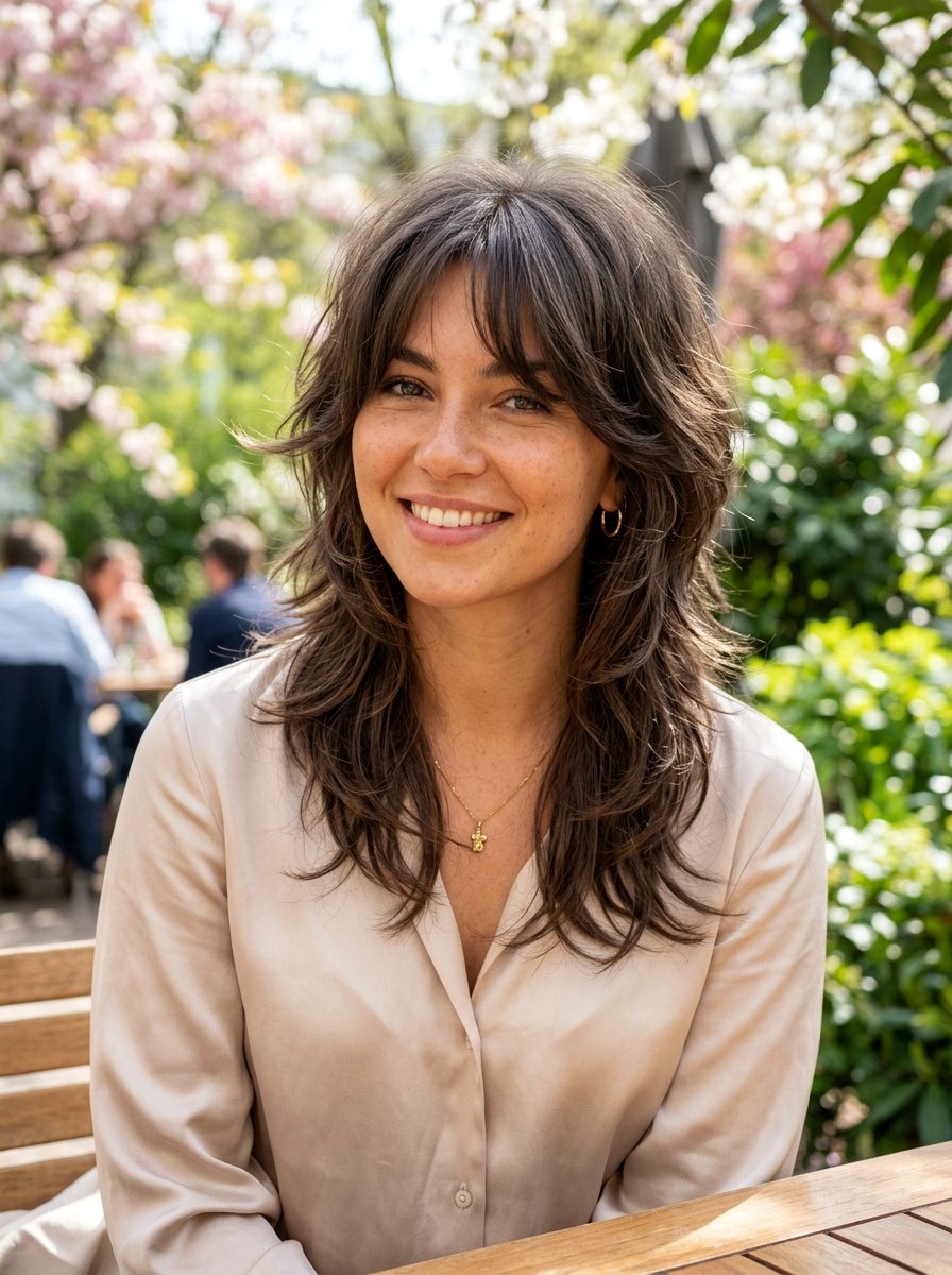 Layered Wolf Cut With Soft Curtain Bangs - 20 layered wolf cut with soft bangs - 20 layered wolf cut with soft bangs