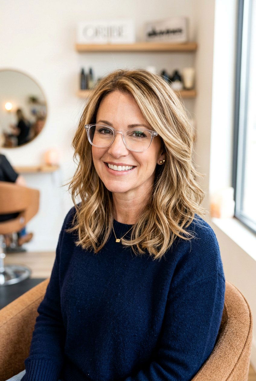 Layered lob - 20 hairstyles for women over 40 with glasses - 20 hairstyles for women over 40 with glasses