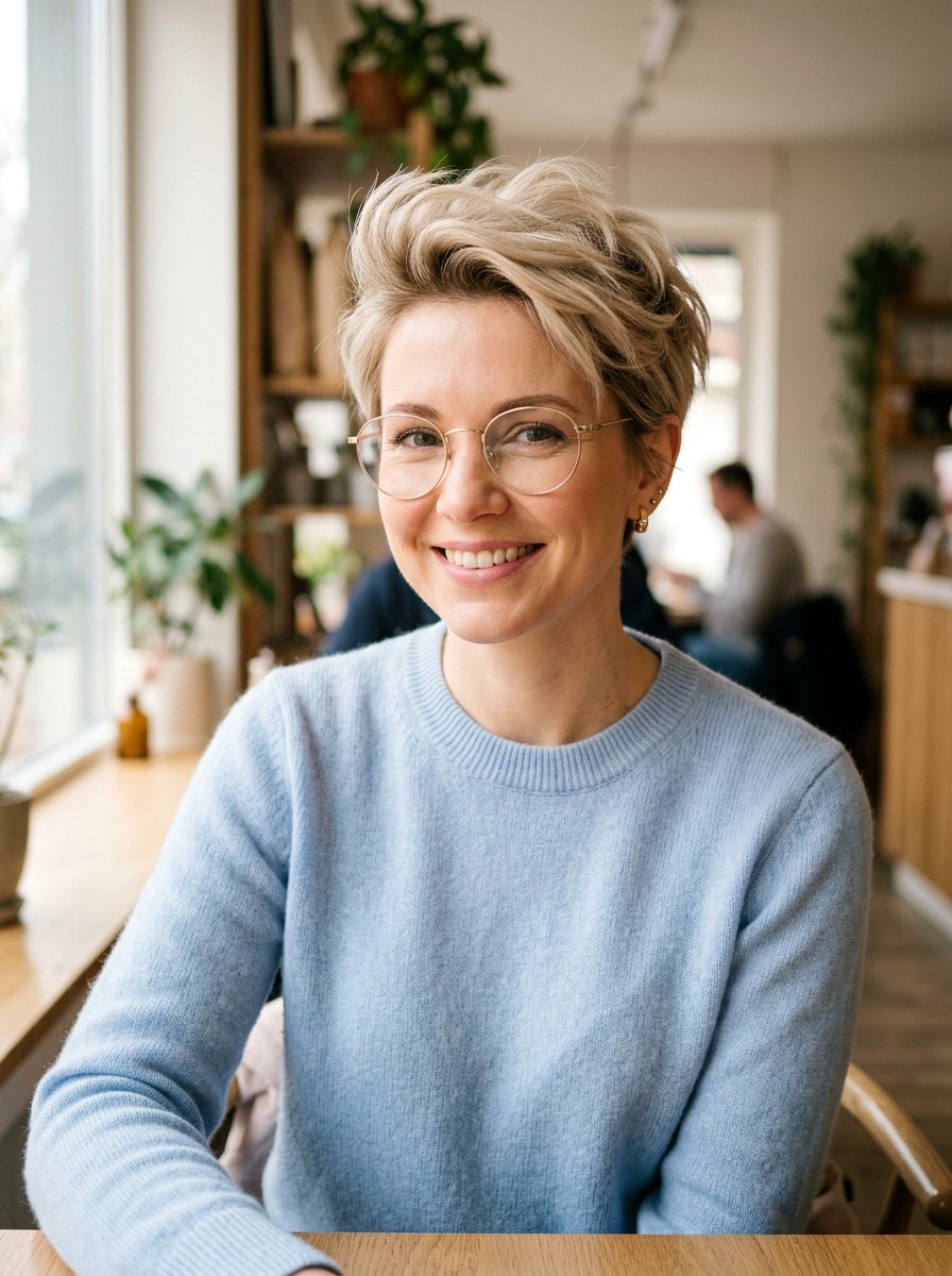 Layered pixie for fine hair - 20 pixie haircuts for women with glasses - 20 pixie haircuts for women with glasses