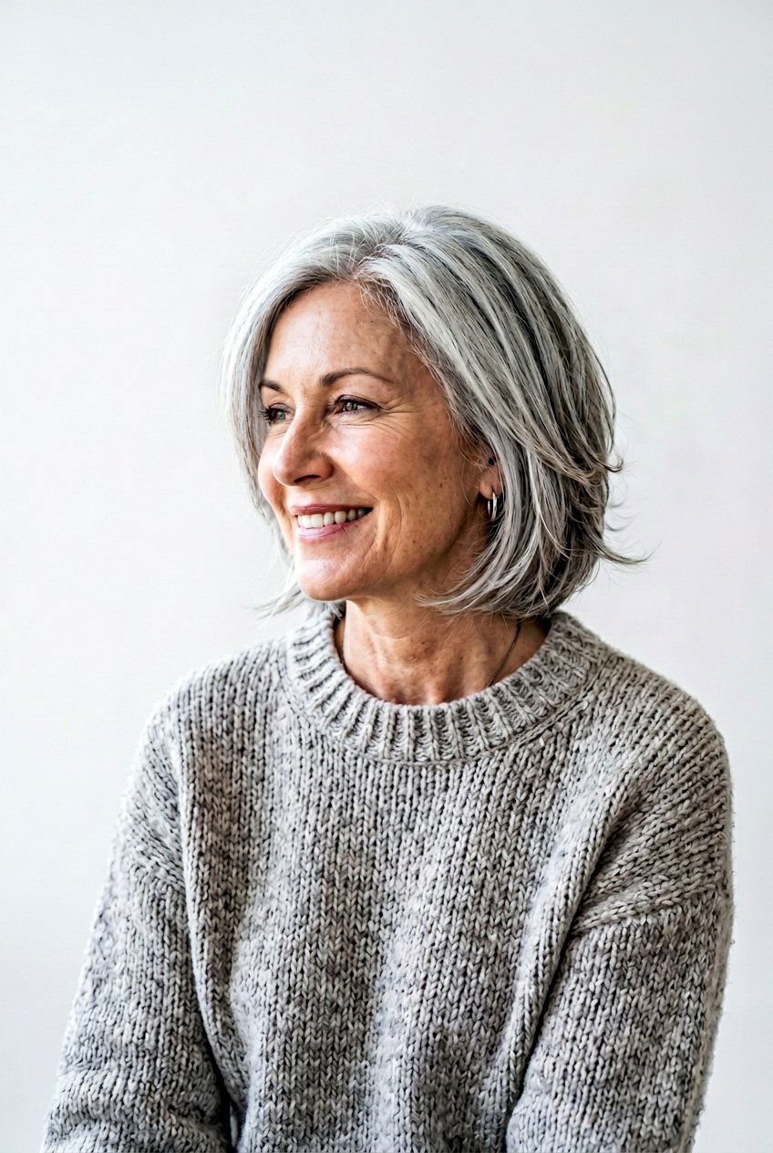 Layered silver bob - 20 gray transition bob hairstyle - 20 gray transition bob hairstyle