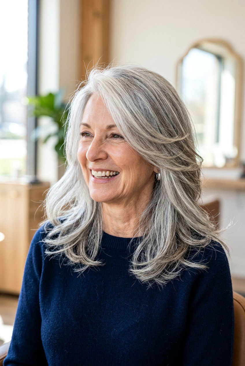 Layered silver hair - 20 gray hairstyles for older women - 20 gray hairstyles for older women