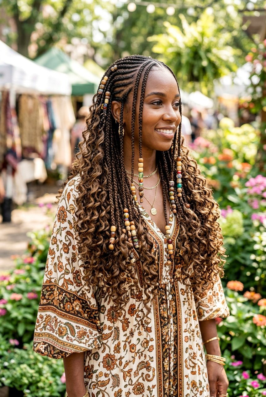 Layered tribal braids with beads and curls - 20 tribal braids with beads and curls - 20 tribal braids with beads and curls