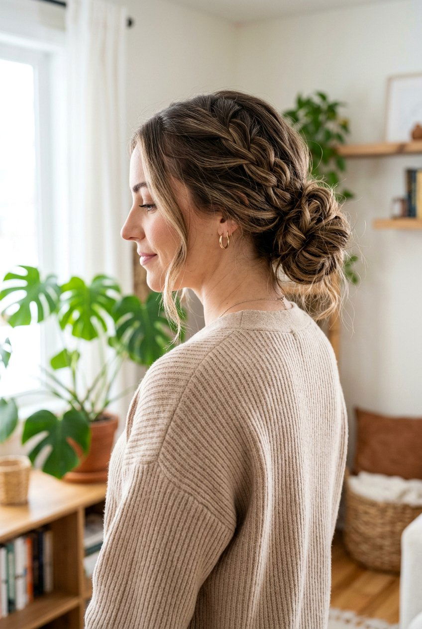 Lazy Braided Bun Hairstyle - 20 lazy college hairstyles - 20 lazy college hairstyles