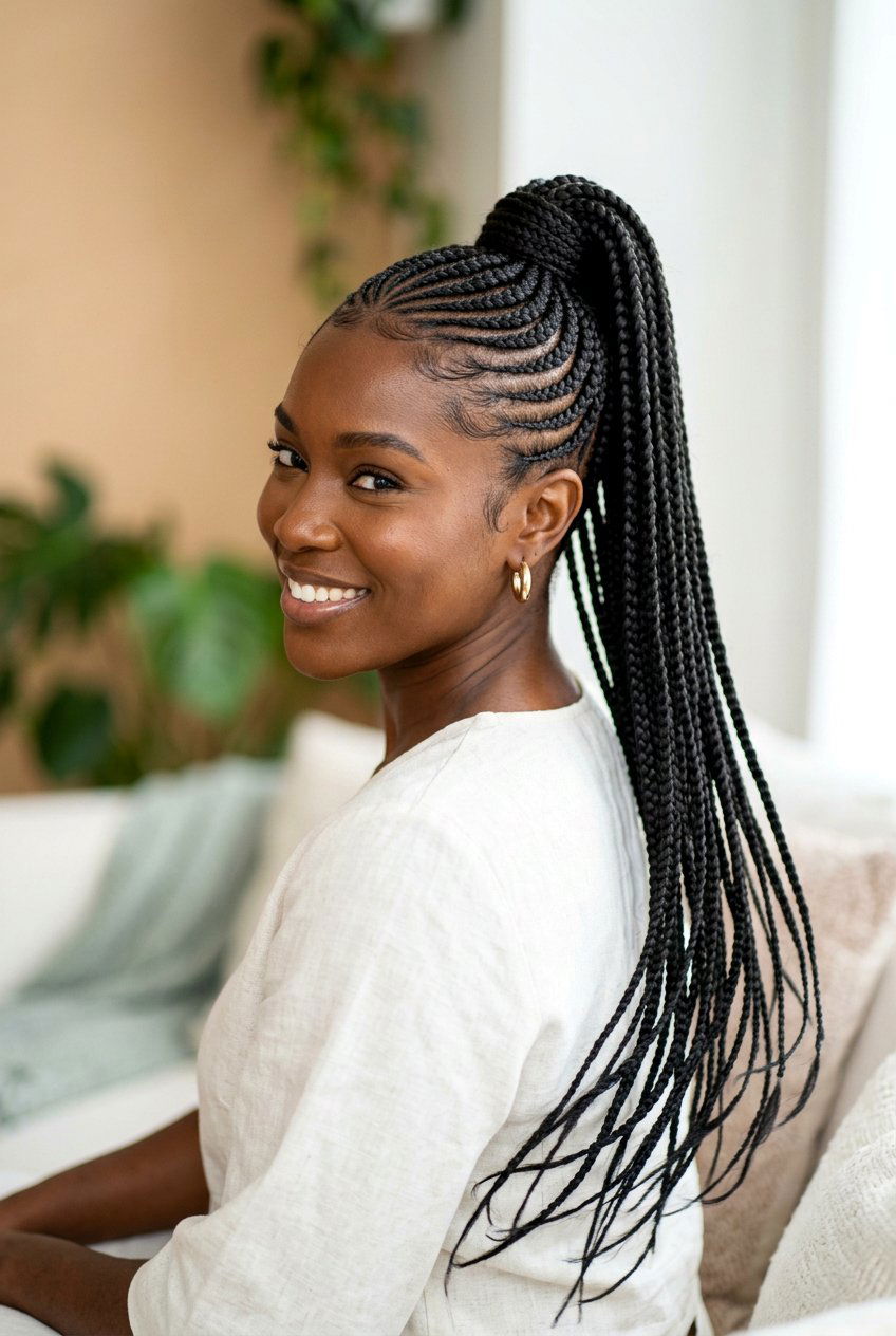 Lemonade Braids High Ponytail - 20 lemonade braids hairstyles - 20 lemonade braids hairstyles
