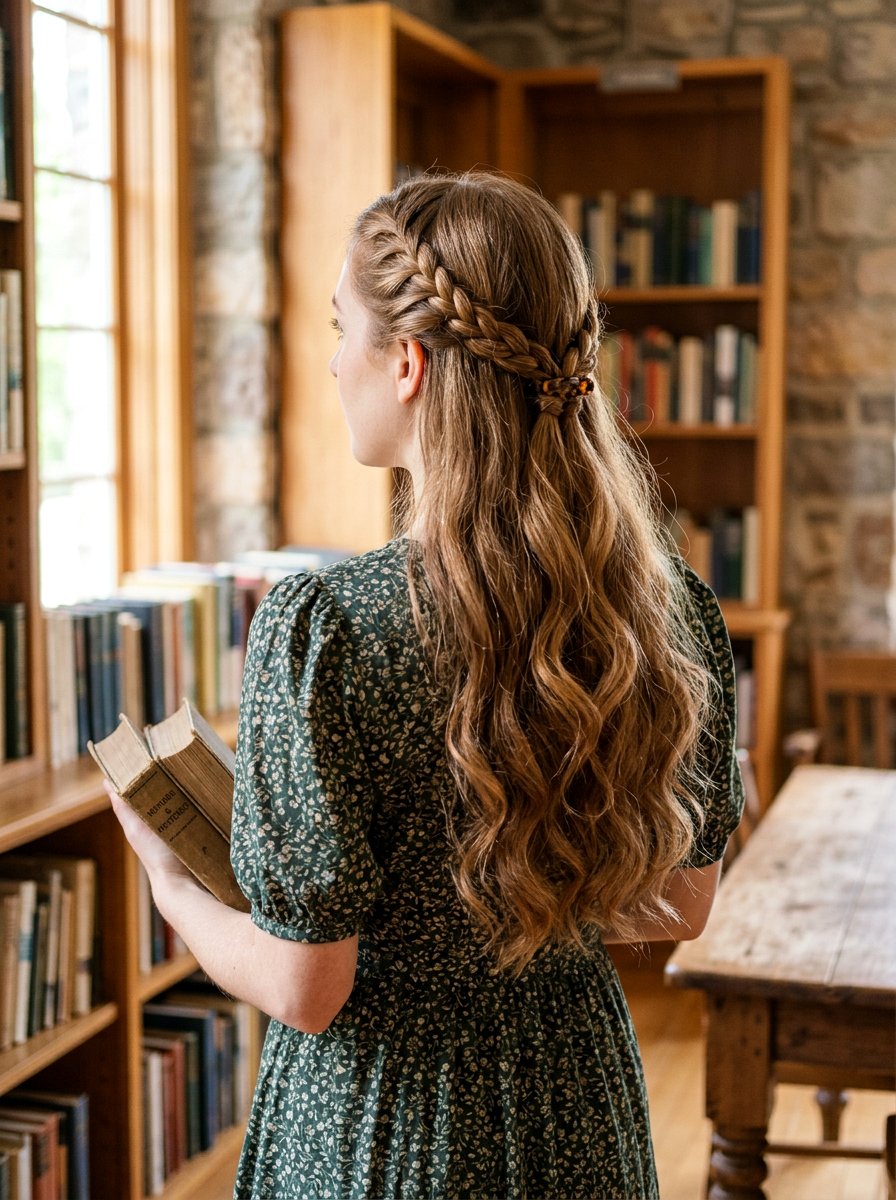 Light Academia Braided Half Updo - 20 light academia hairstyles - 20 light academia hairstyles