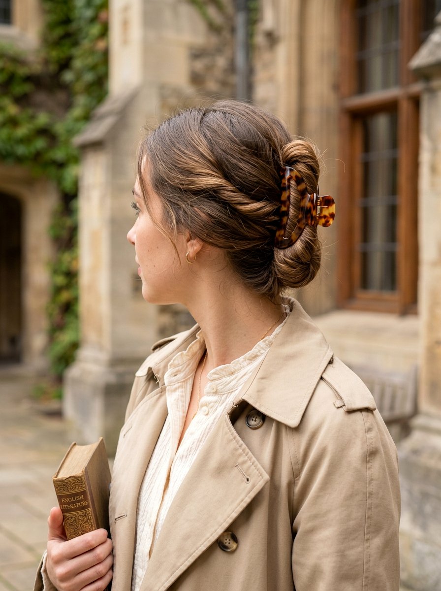 Light Academia Claw Clip Updo - 20 light academia hairstyles - 20 light academia hairstyles