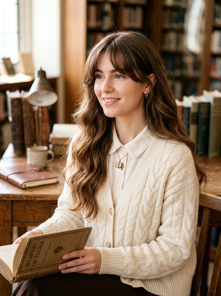 Light Academia Curtain Bangs With Long Hair - 20 light academia hairstyles - 20 light academia hairstyles