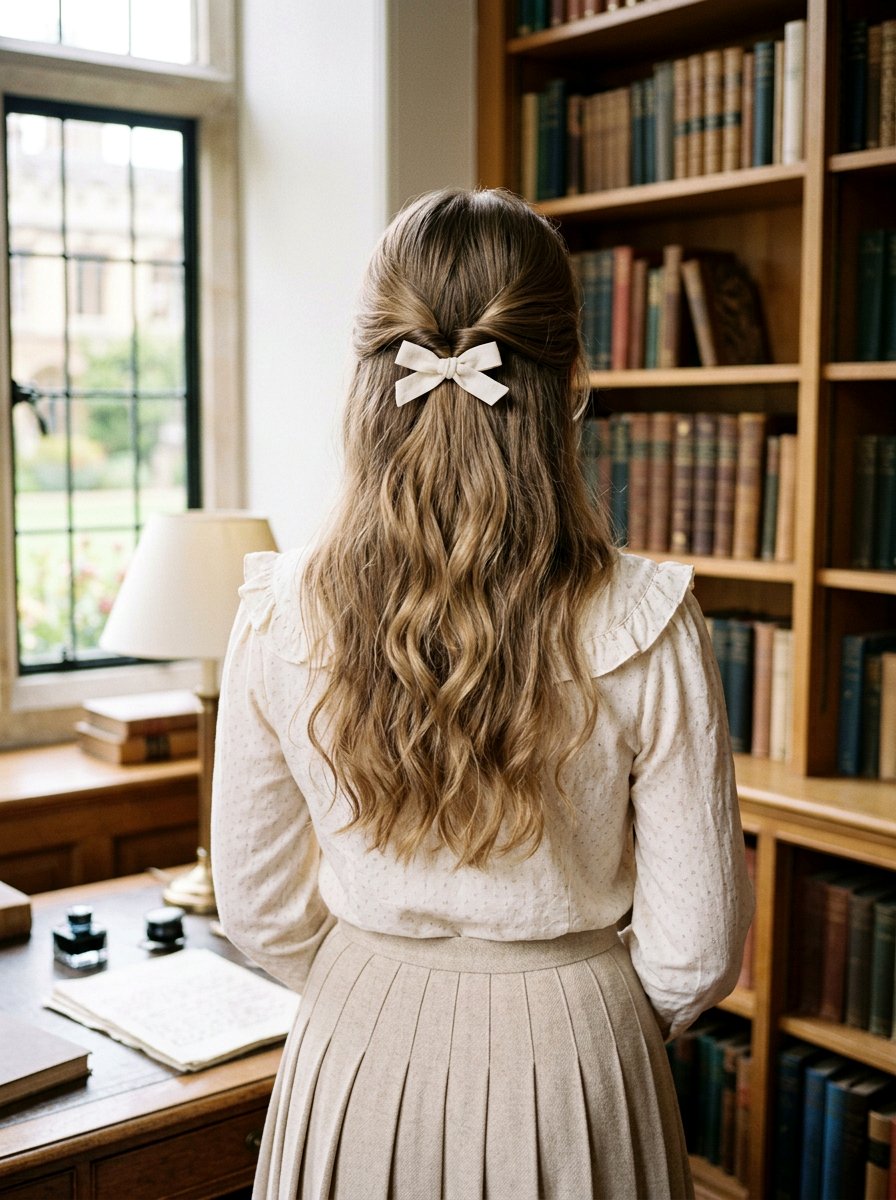 Light Academia Half Up Half Down - 20 light academia hairstyles - 20 light academia hairstyles