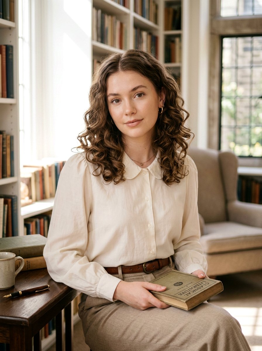 Light Academia Loose Curls With Middle Part - 20 light academia hairstyles - 20 light academia hairstyles