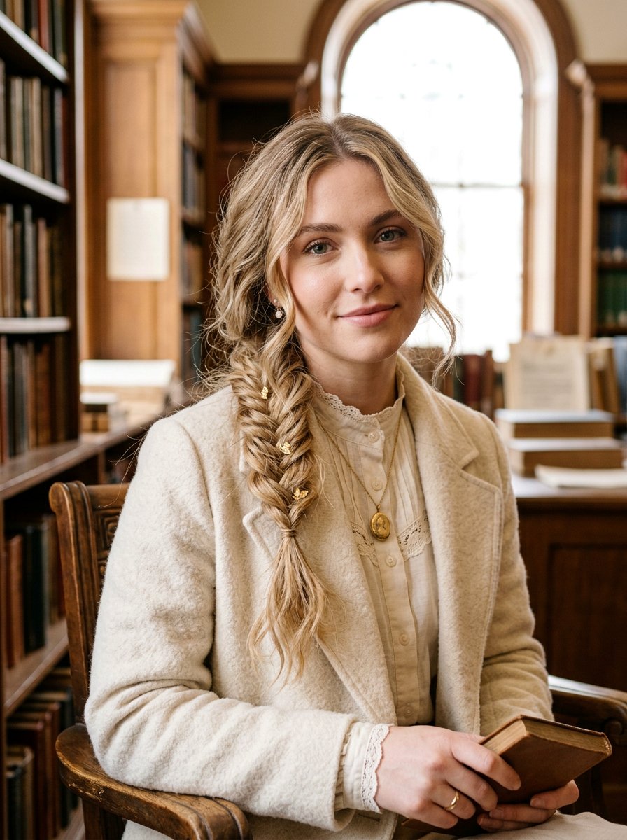 Light Academia Loose Side Braid - 20 light academia hairstyles - 20 light academia hairstyles