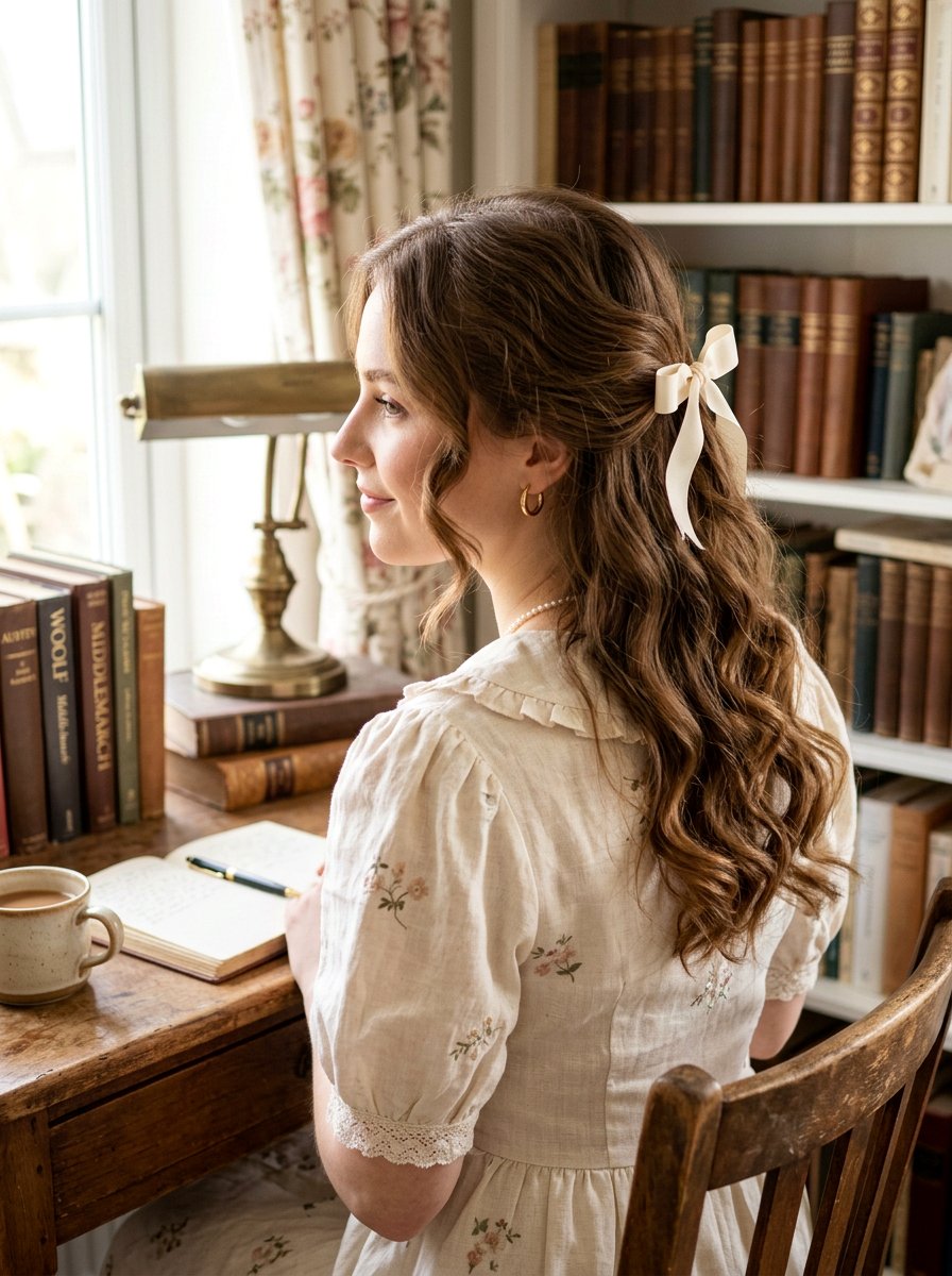 Light Academia Loose Waves With Ribbon - 20 light academia hairstyles - 20 light academia hairstyles