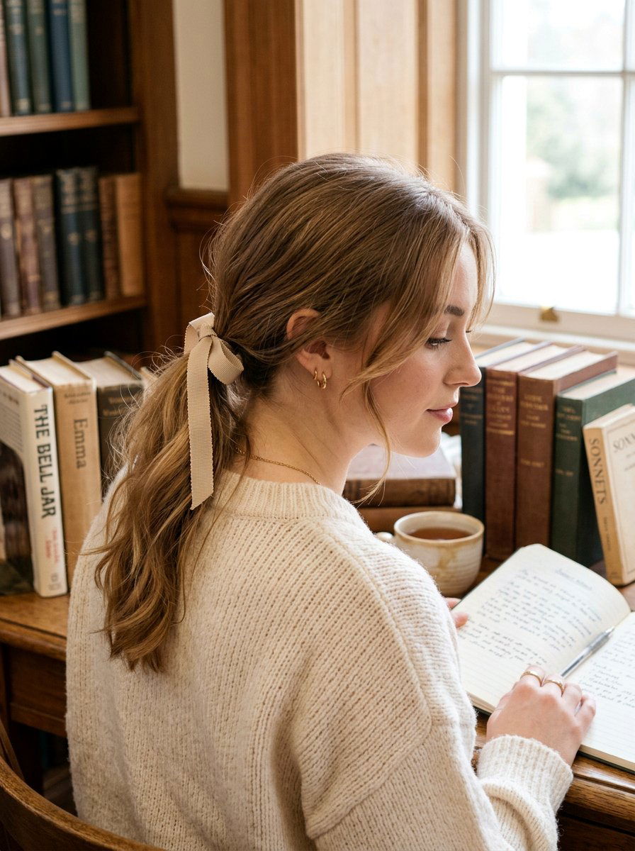 Light Academia Low Ponytail - 20 light academia hairstyles - 20 light academia hairstyles