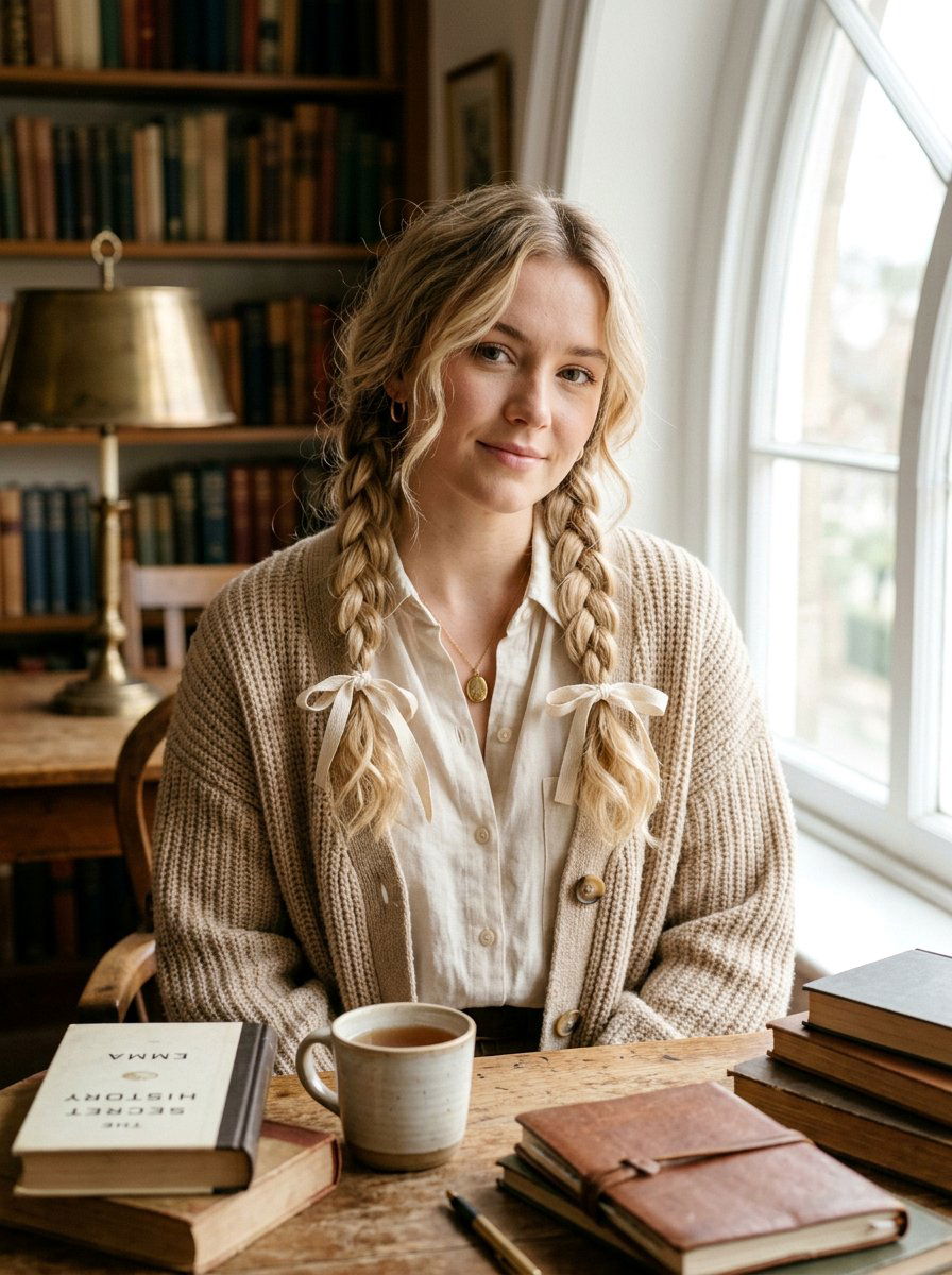 Light Academia Soft Braided Pigtails - 20 light academia hairstyles - 20 light academia hairstyles