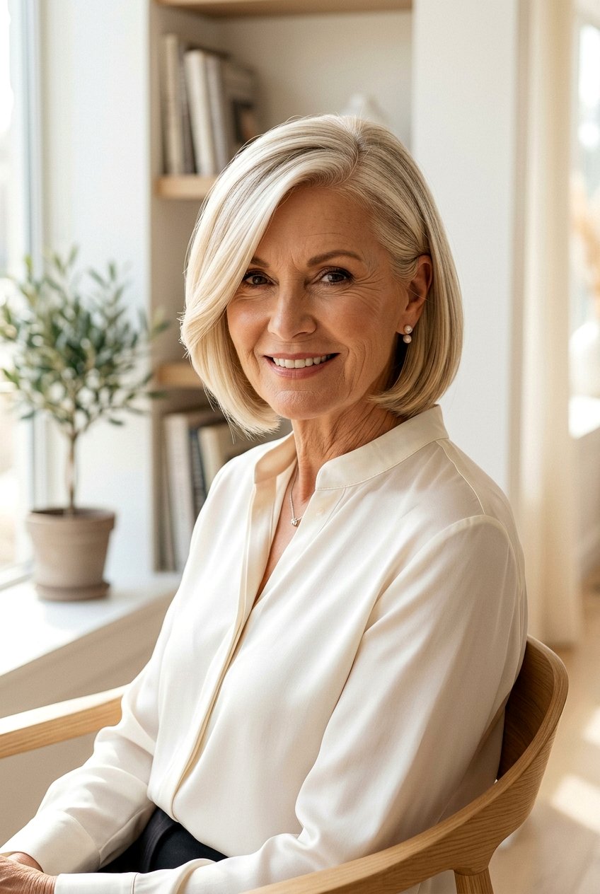 Light Blonde Side Part Bob - 20 blonde refresh for older women - 20 blonde refresh for older women