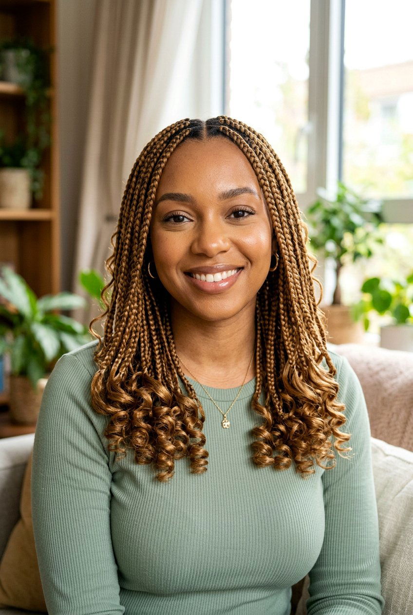 Light Brown Knotless Braids Shoulder Length With Curls - 20 shoulder length knotless braids with curls - 20 shoulder length knotless braids with curls