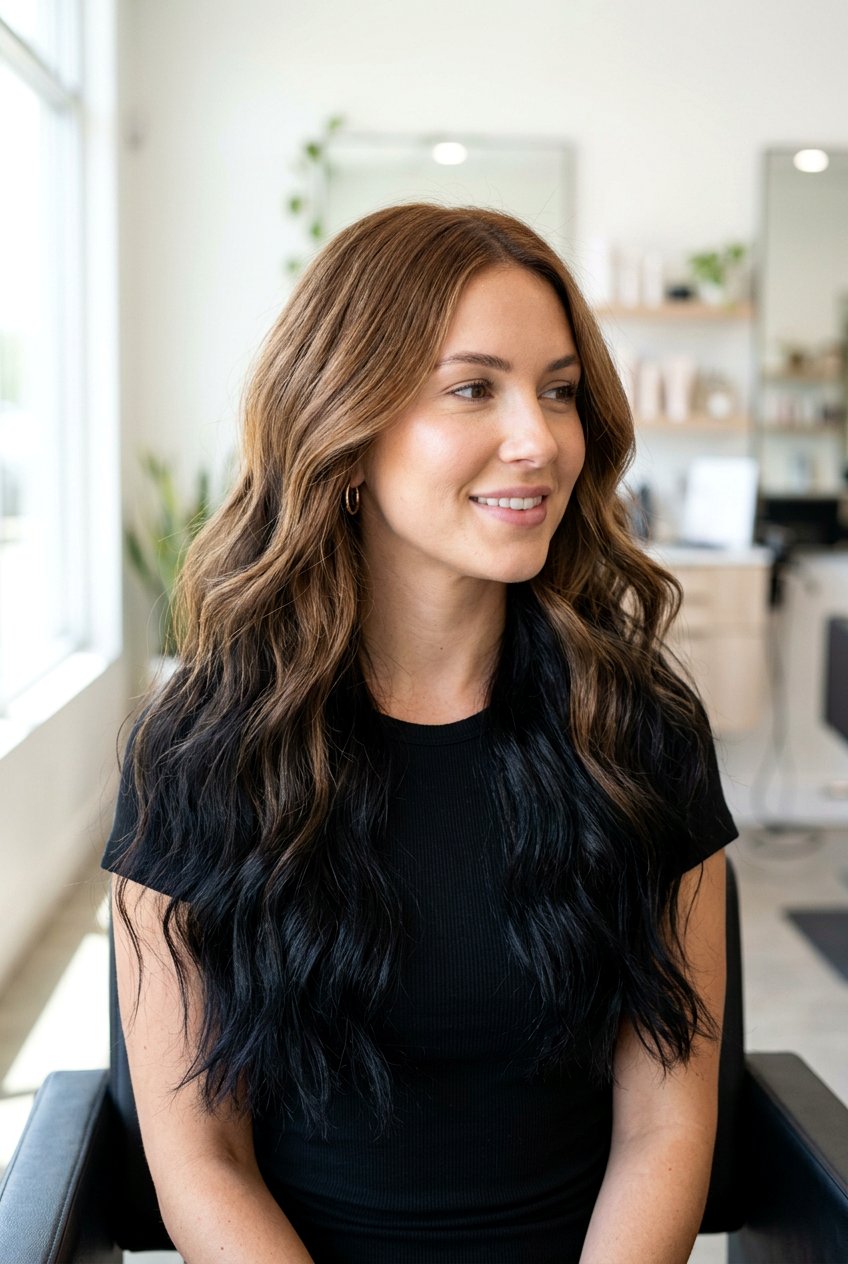 Light Brown To Midnight Black Reverse Ombre - 20 reverse ombre hair - 20 reverse ombre hair