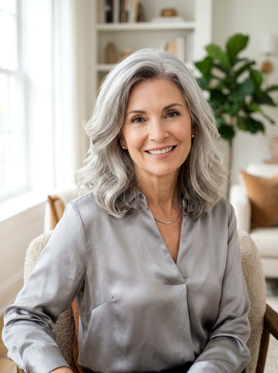 Light Gray Blend With Root Shadow - 20 dimensional gray blend for mature women - 20 dimensional gray blend for mature women