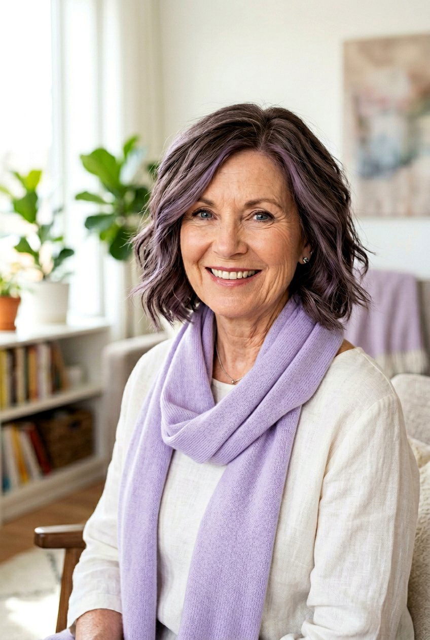 Lilac Ash Blend - 20 mushroom brunette highlights for older women - 20 mushroom brunette highlights for older women