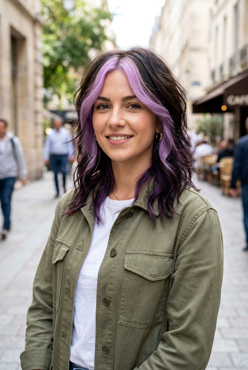 Lilac Money Piece On Layered Dark Hair - 20 lilac money piece on dark hair - 20 lilac money piece on dark hair