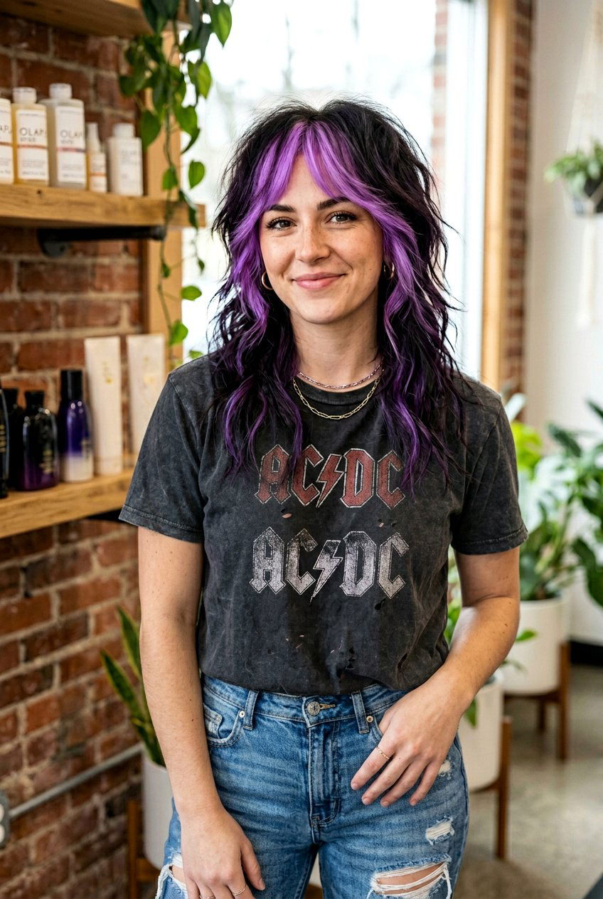 Lilac Money Piece With Wolf Cut On Dark Hair - 20 lilac money piece on dark hair - 20 lilac money piece on dark hair