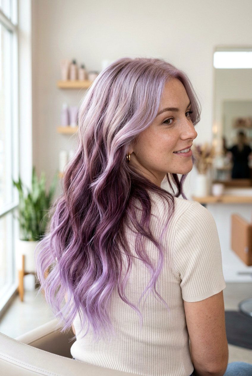 Lilac and Plum Balayage - 20 plum hair color ideas - 20 plum hair color ideas