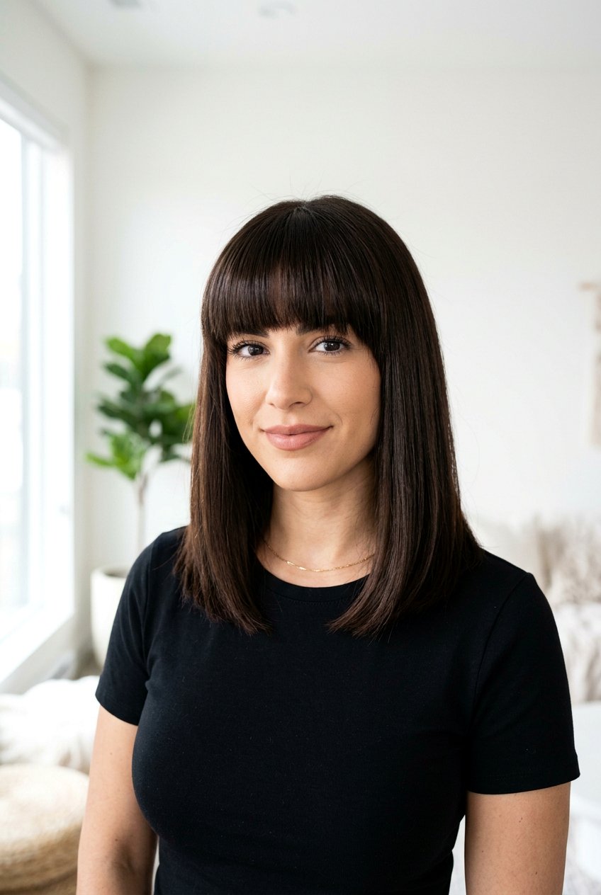 Lob Haircut With Blunt Bangs For Thick Hair - 20 lob haircut for thick hair - 20 lob haircut for thick hair