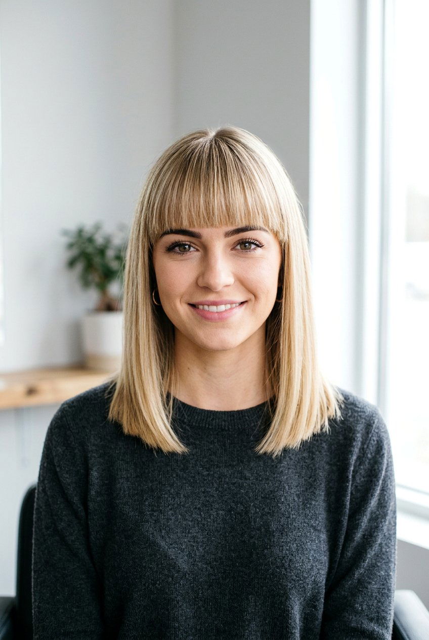 Lob With Blunt Bangs - 20 lob haircut for women - 20 lob haircut for women