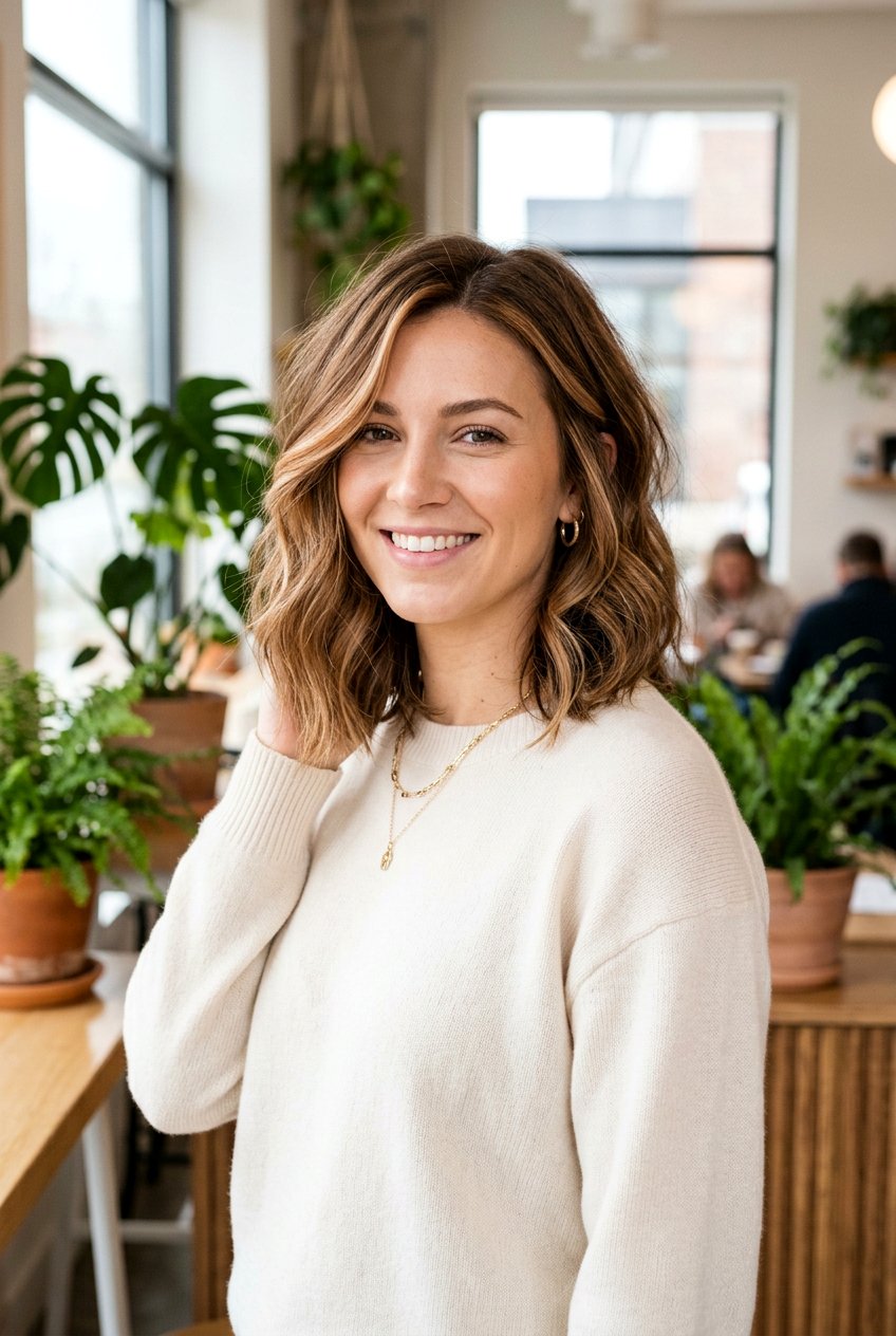 Lob with Face Framing Highlights - 20 chic mom haircut - 20 chic mom haircut