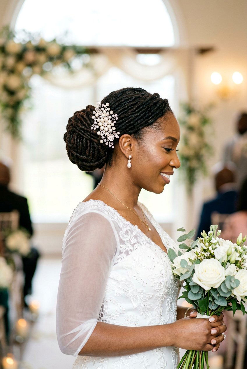 Loc Bun with Pearl Hair Comb - 20 bridal loc bun with pearls - 20 bridal loc bun with pearls