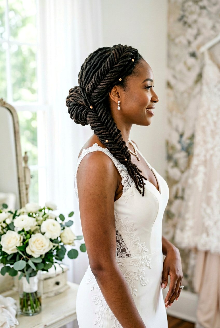Loc Fishtail Braid - 20 bridal loc updo styles - 20 bridal loc updo styles