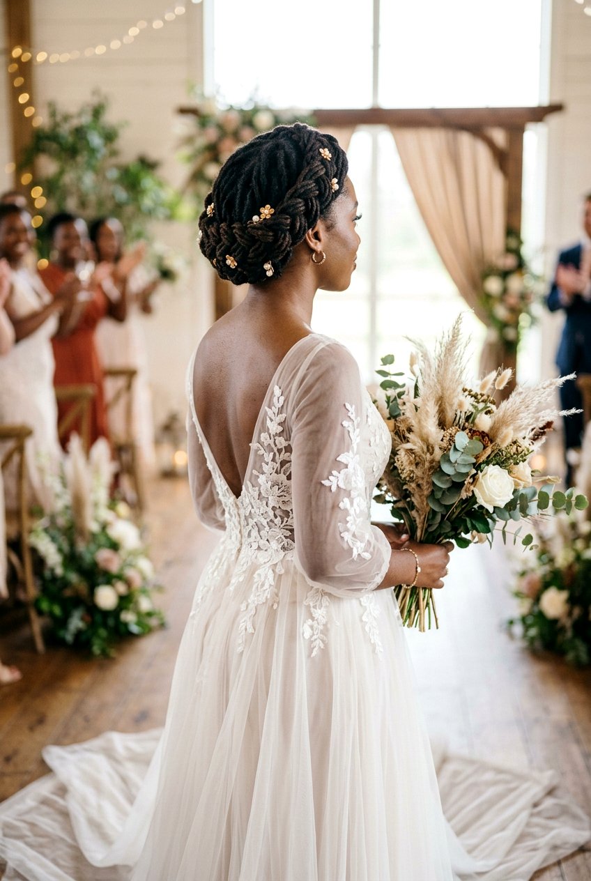 Loc Halo Braid - 20 bridal loc updo styles - 20 bridal loc updo styles