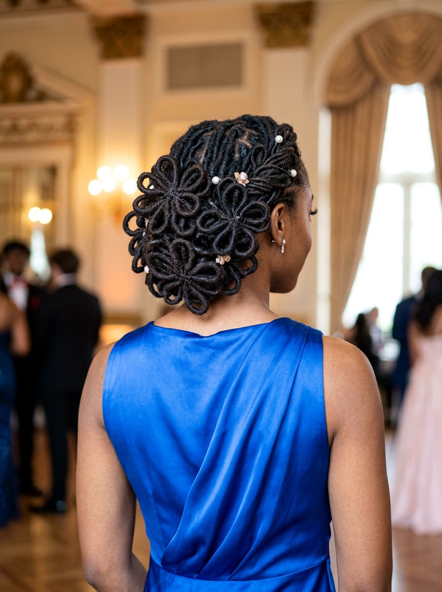 Loc Petals Updo - 20 prom hairstyles for locs - 20 prom hairstyles for locs
