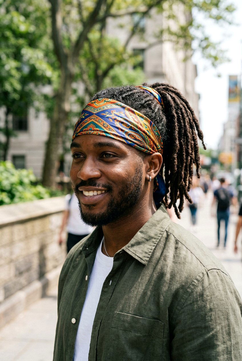 Loc Ponytail With Bandana - 20 loc ponytail for black men - 20 loc ponytail for black men