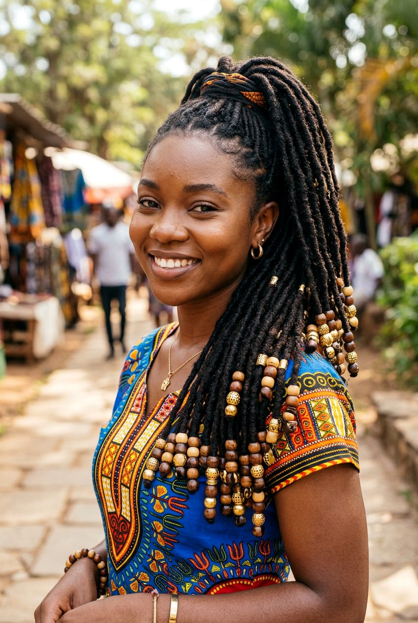 Loc Ponytail With Beads - 20 loc ponytail hairstyle - 20 loc ponytail hairstyle