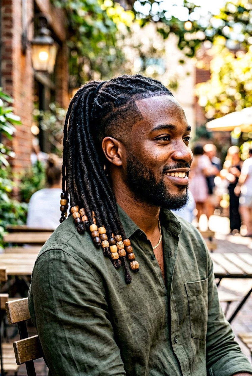 Loc Ponytail With Beads - 20 loc ponytail for black men - 20 loc ponytail for black men