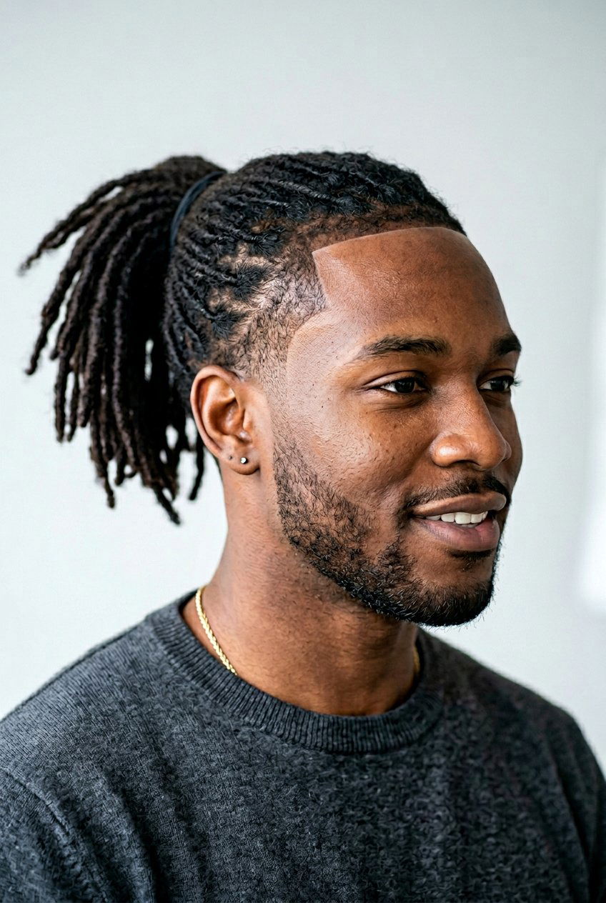 Loc Ponytail With Line Up - 20 loc ponytail for black men - 20 loc ponytail for black men