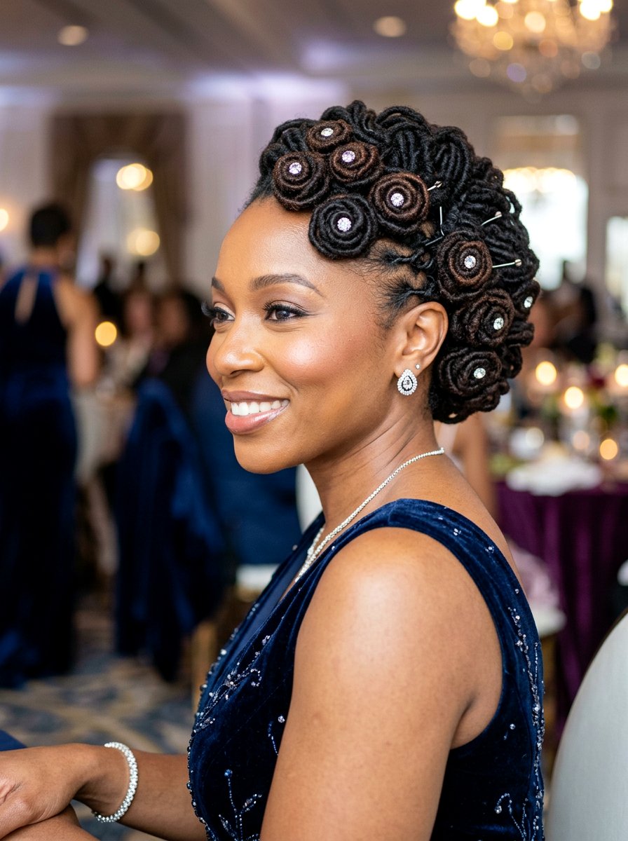 Loc Rosettes - 20 prom loc styles for women - 20 prom loc styles for women