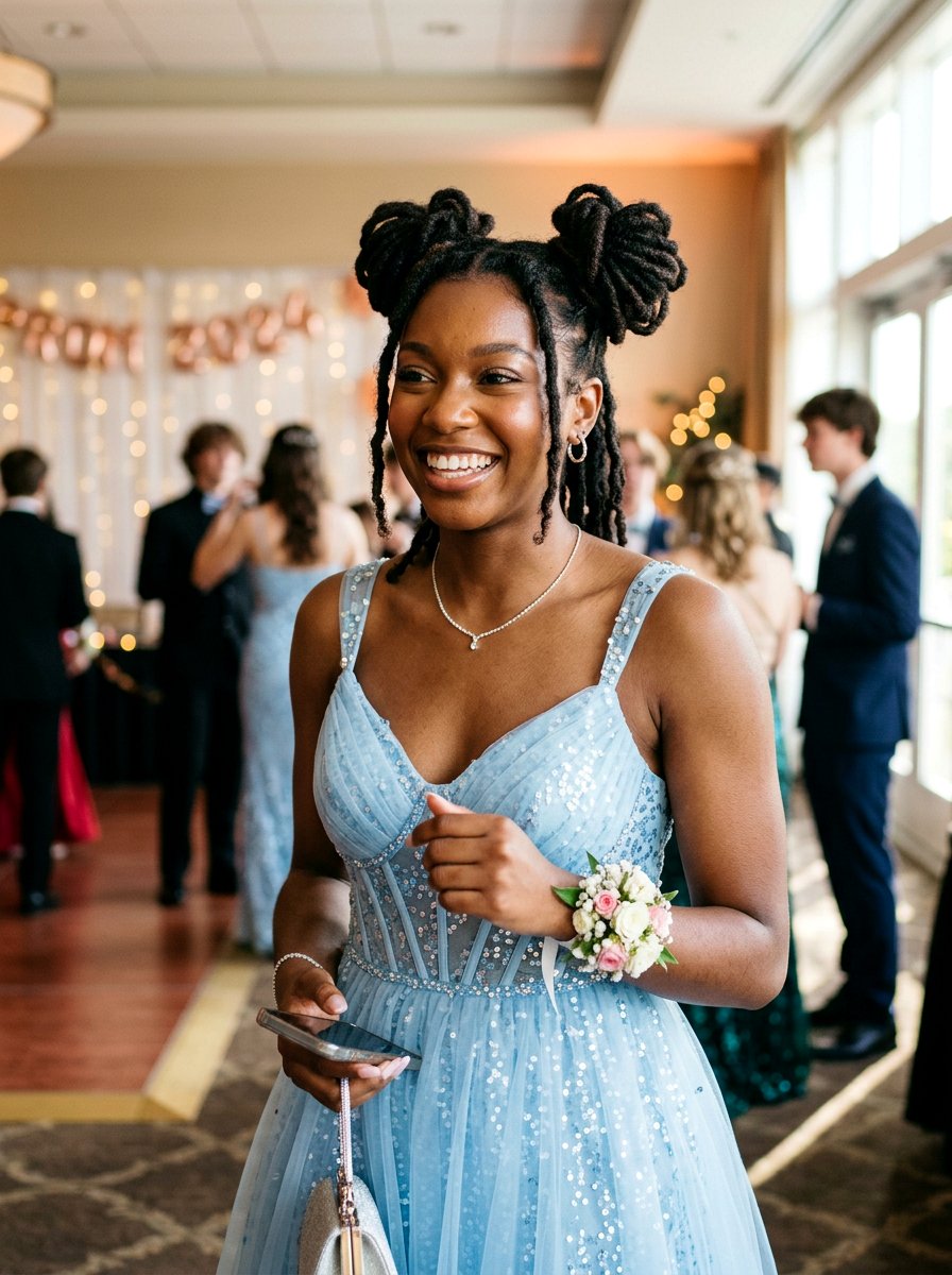 Loc Space Buns - 20 prom hairstyles for locs - 20 prom hairstyles for locs