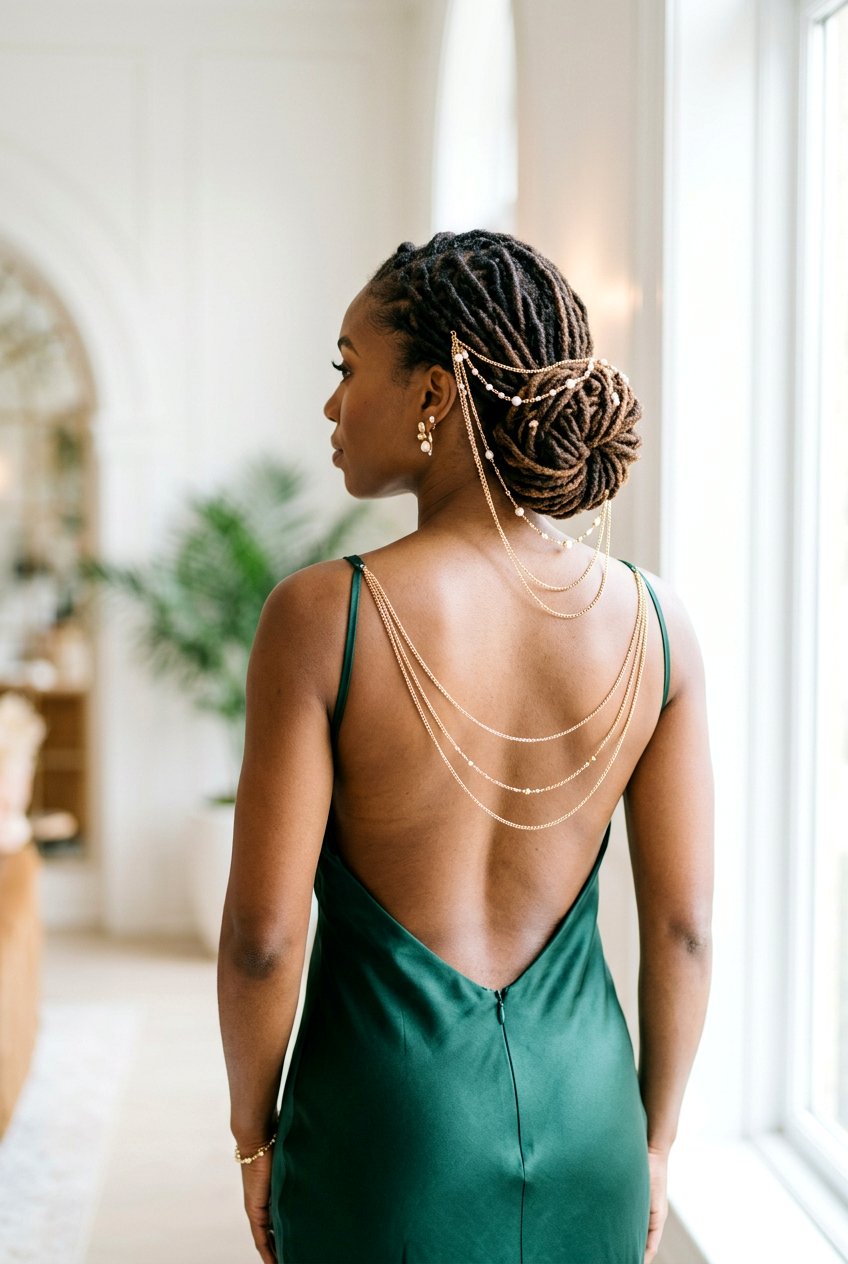 Loc Updo With Hair Jewelry Chain - 20 bridal loc styles - 20 bridal loc styles