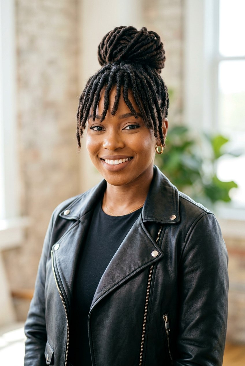 Loc bun with bangs - 20 loc bun hairstyles - 20 loc bun hairstyles