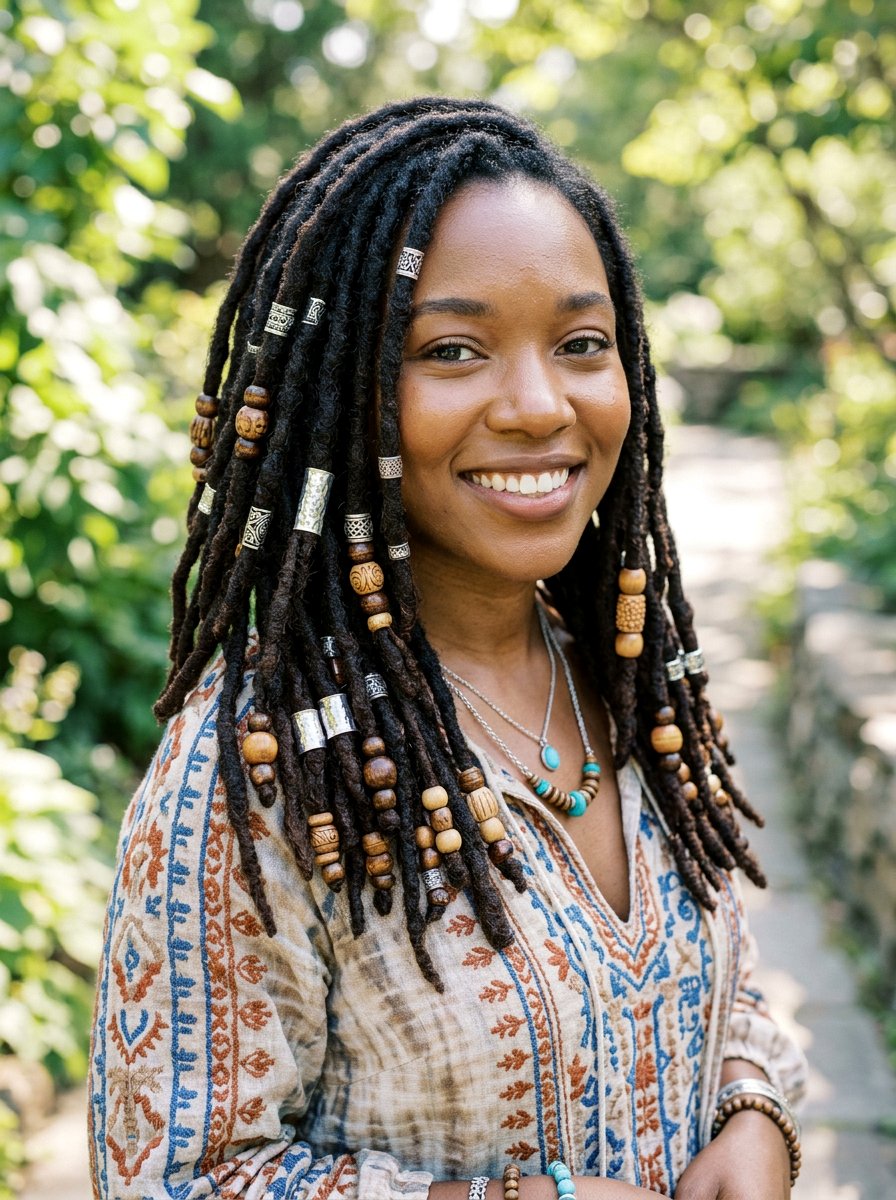 Locs With Beads And Cuffs - 20 shoulder length loc styles - 20 shoulder length loc styles