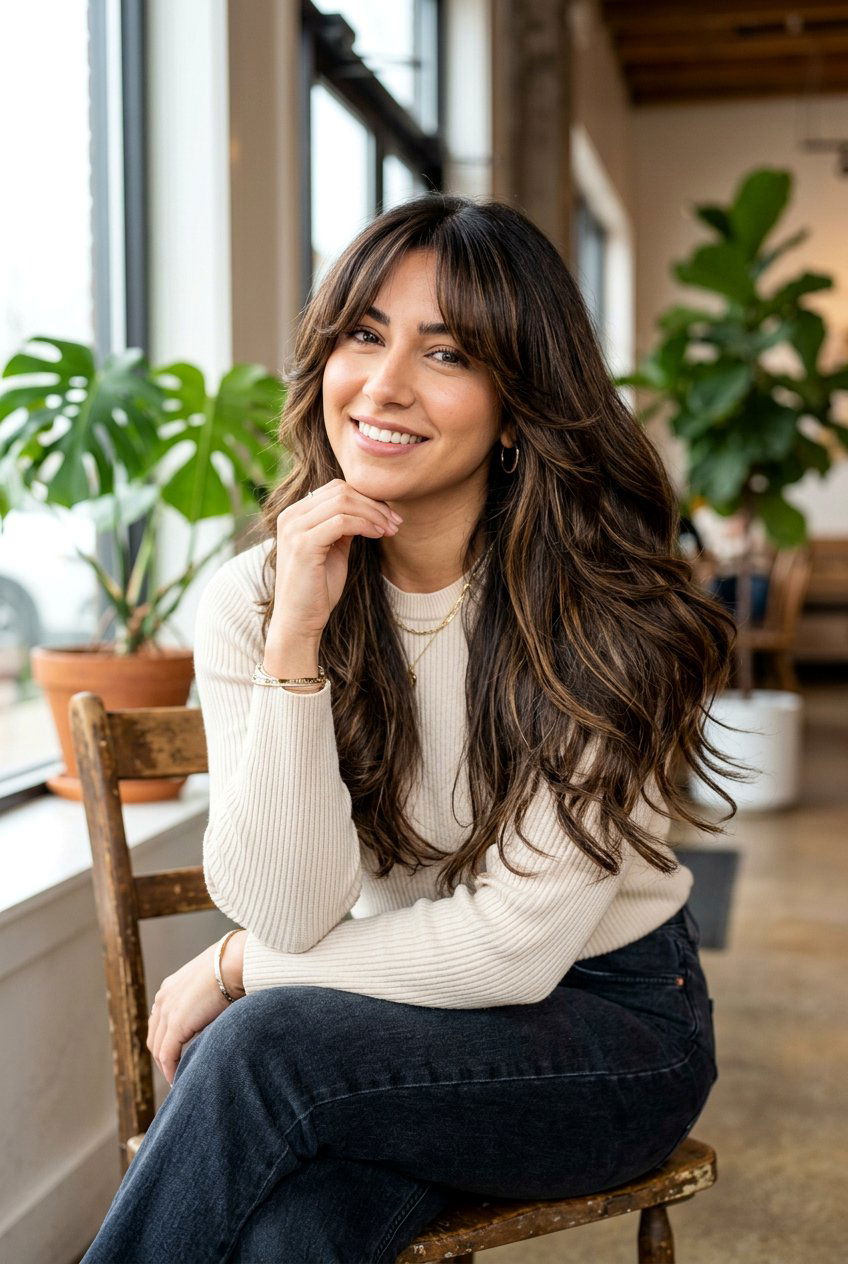 Long 20 Step Haircut With Curtain Bangs - 20 step haircut with curtain bangs - 20 step haircut with curtain bangs