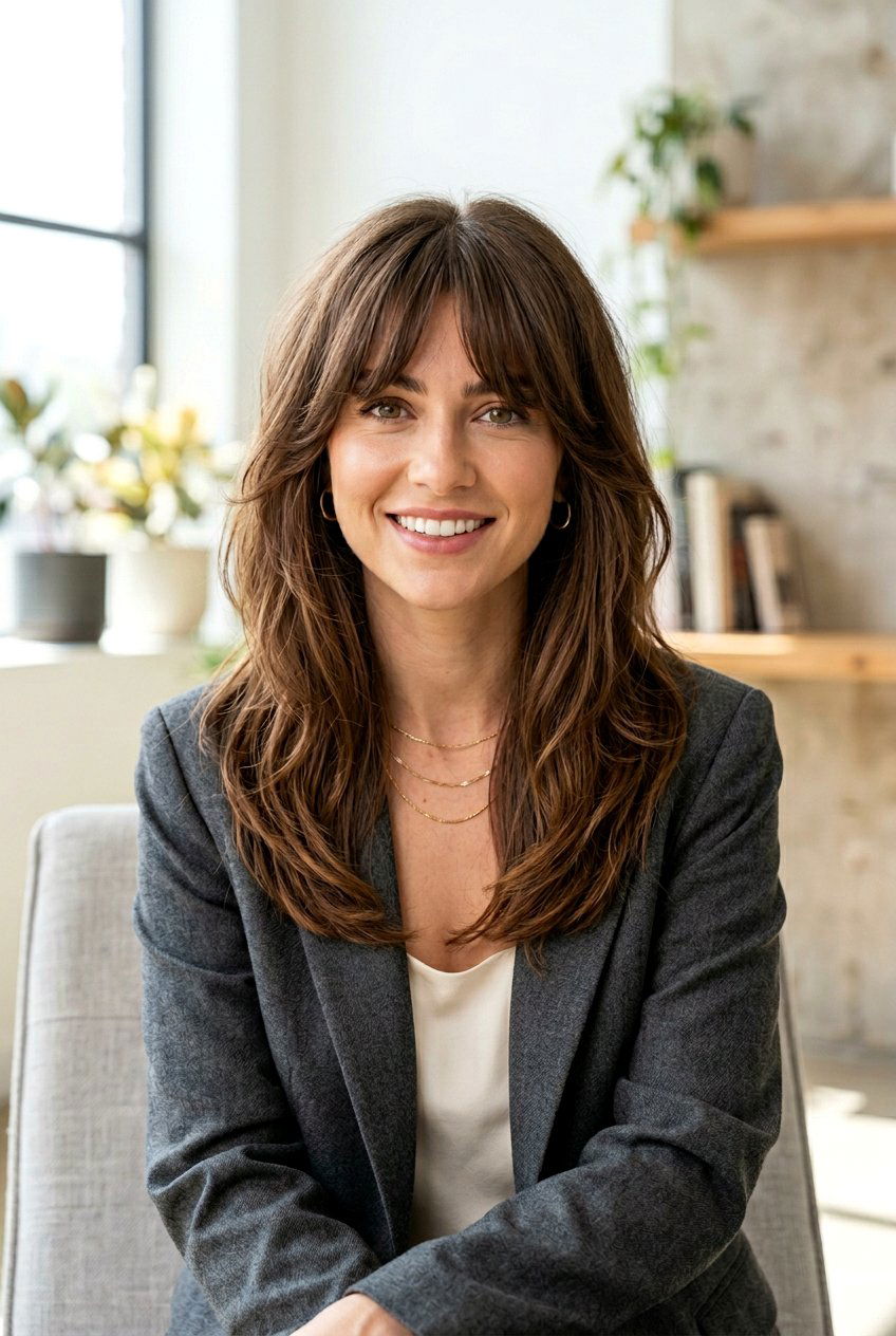 20 Gorgeous Long Haircut With Bottleneck Bangs to Try Now