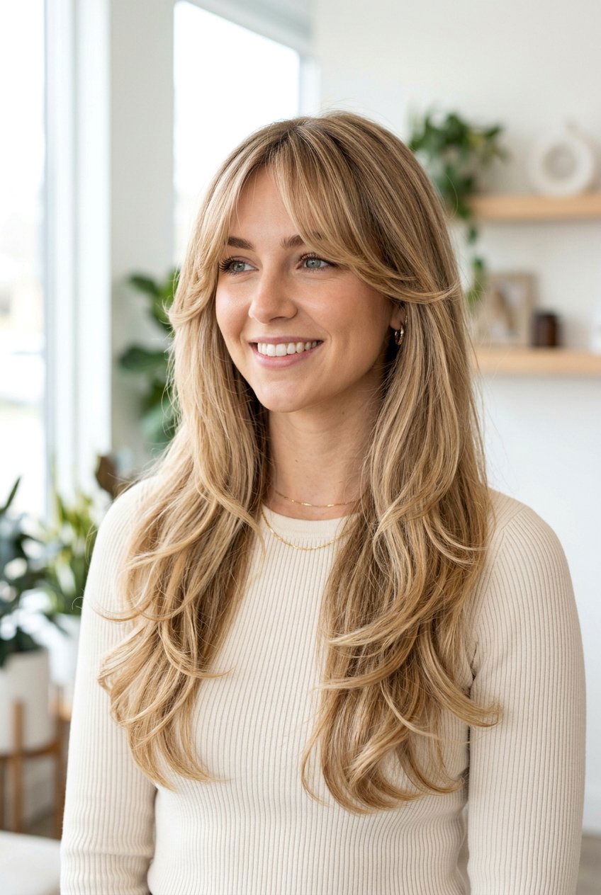 Long Air Cut Haircut With Face Framing Bangs - 20 air cut haircut for women - 20 air cut haircut for women