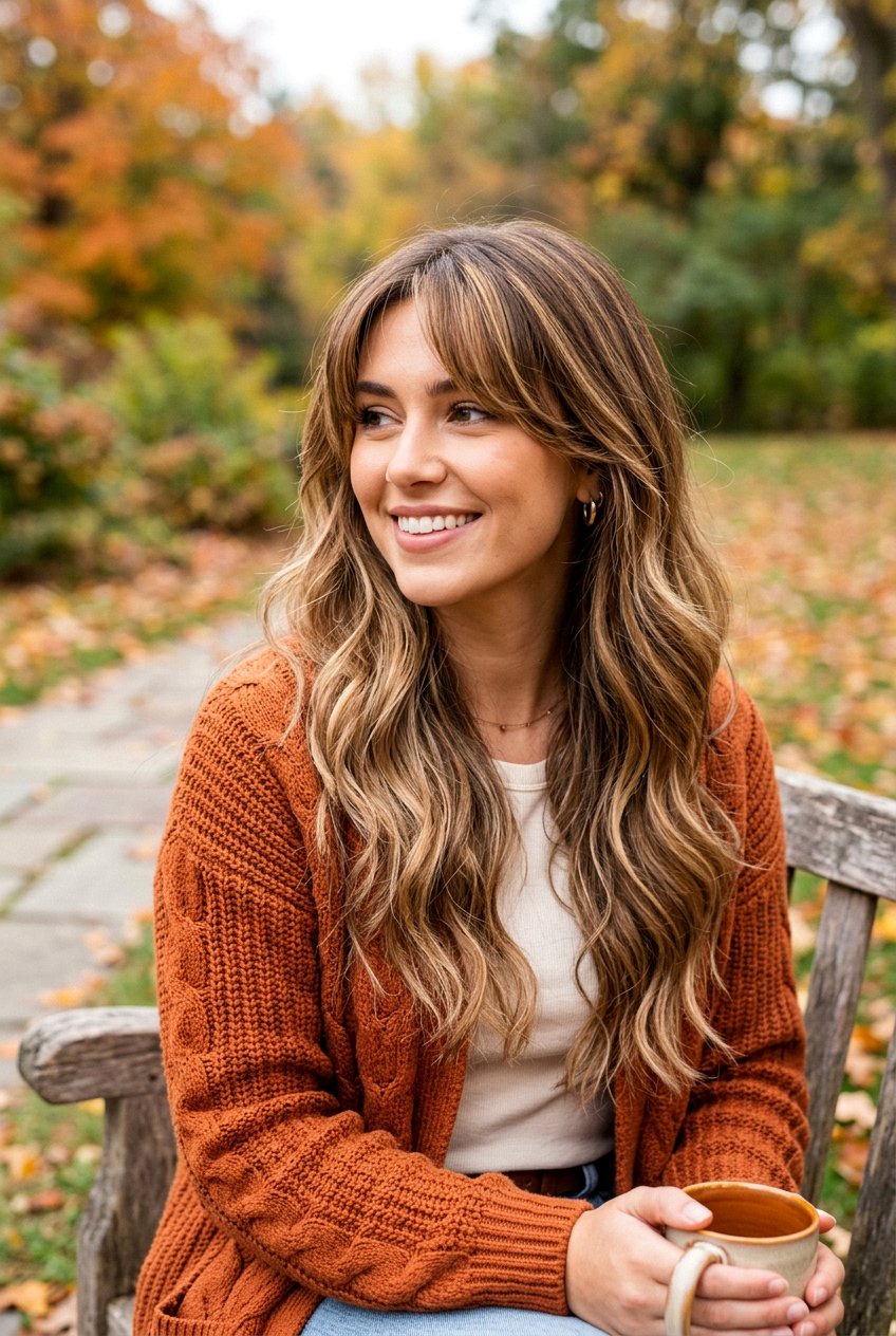 Long Balayage Hair With Bottleneck Bangs - 20 long haircut with bottleneck bangs - 20 long haircut with bottleneck bangs