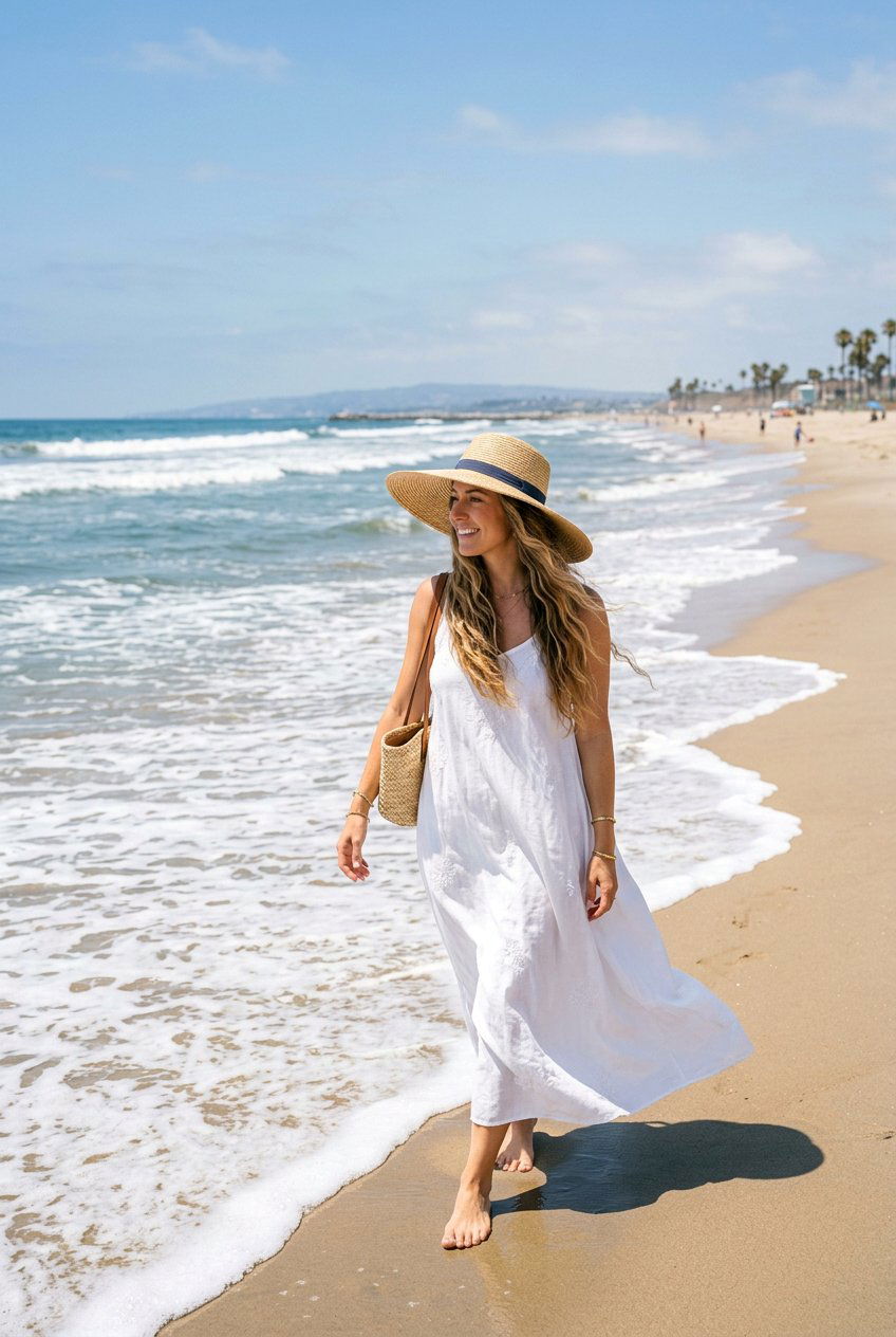 Long Beach Waves With Hat - 20 resort hairstyles for women - 20 resort hairstyles for women