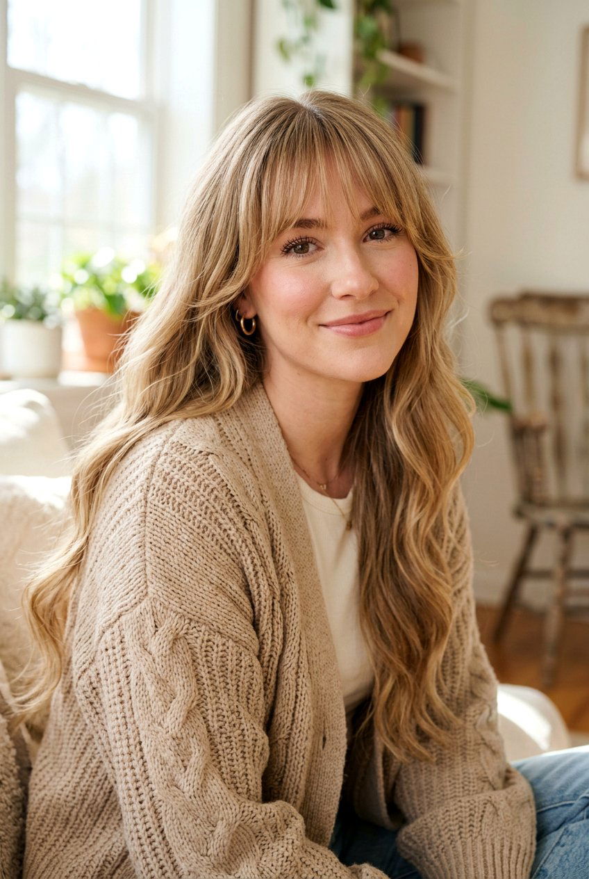 Long Blended Bangs - 20 face framing bangs for long hair women - 20 face framing bangs for long hair women