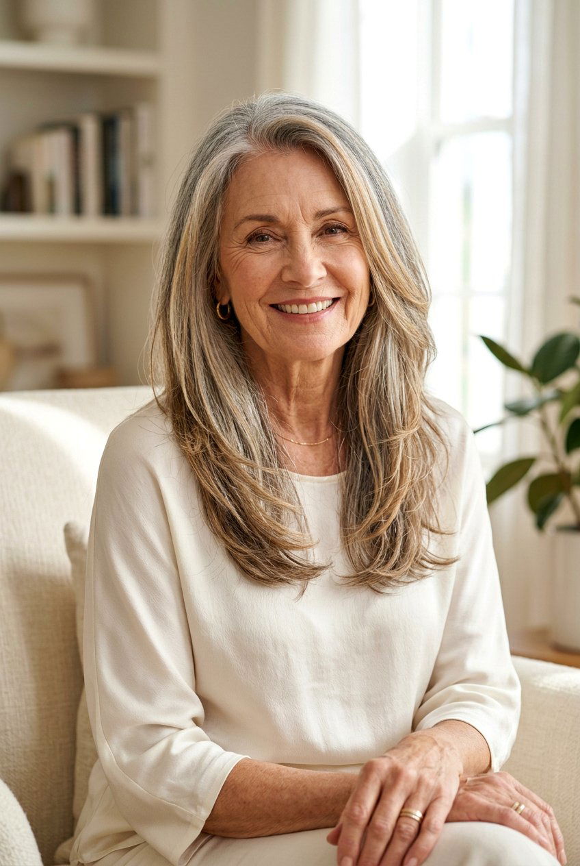 Long Blended Layered Haircut With Highlights - 20 long haircut for women over 70 - 20 long haircut for women over 70